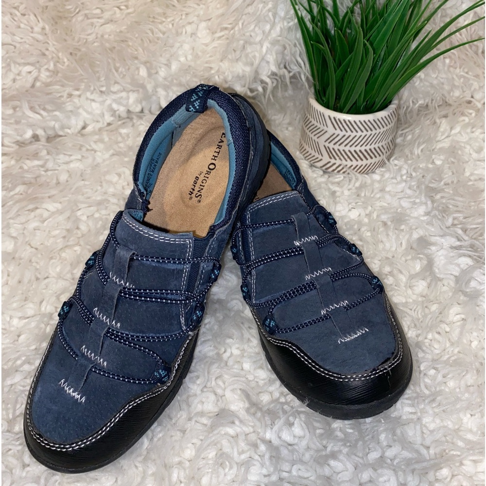 50%offw❤️ Earth Origins April Black blu Suede Casual Slip On Sneaker Hiking 7M